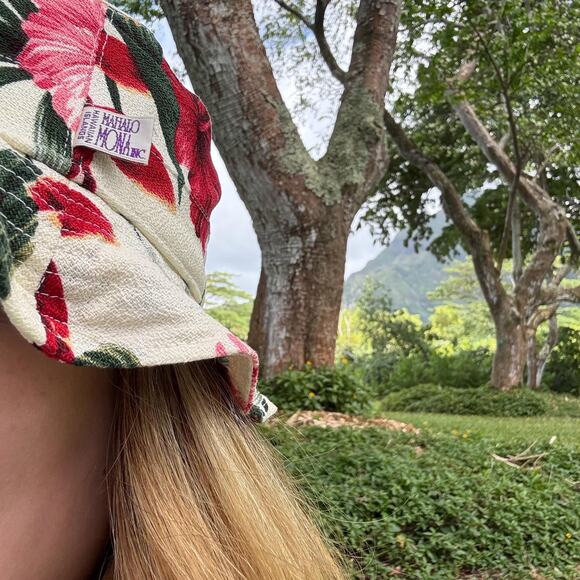 Hawaiian Barkcloth Cotton Hat Summer Hibiscus Size Medium - Picture 4 of 10